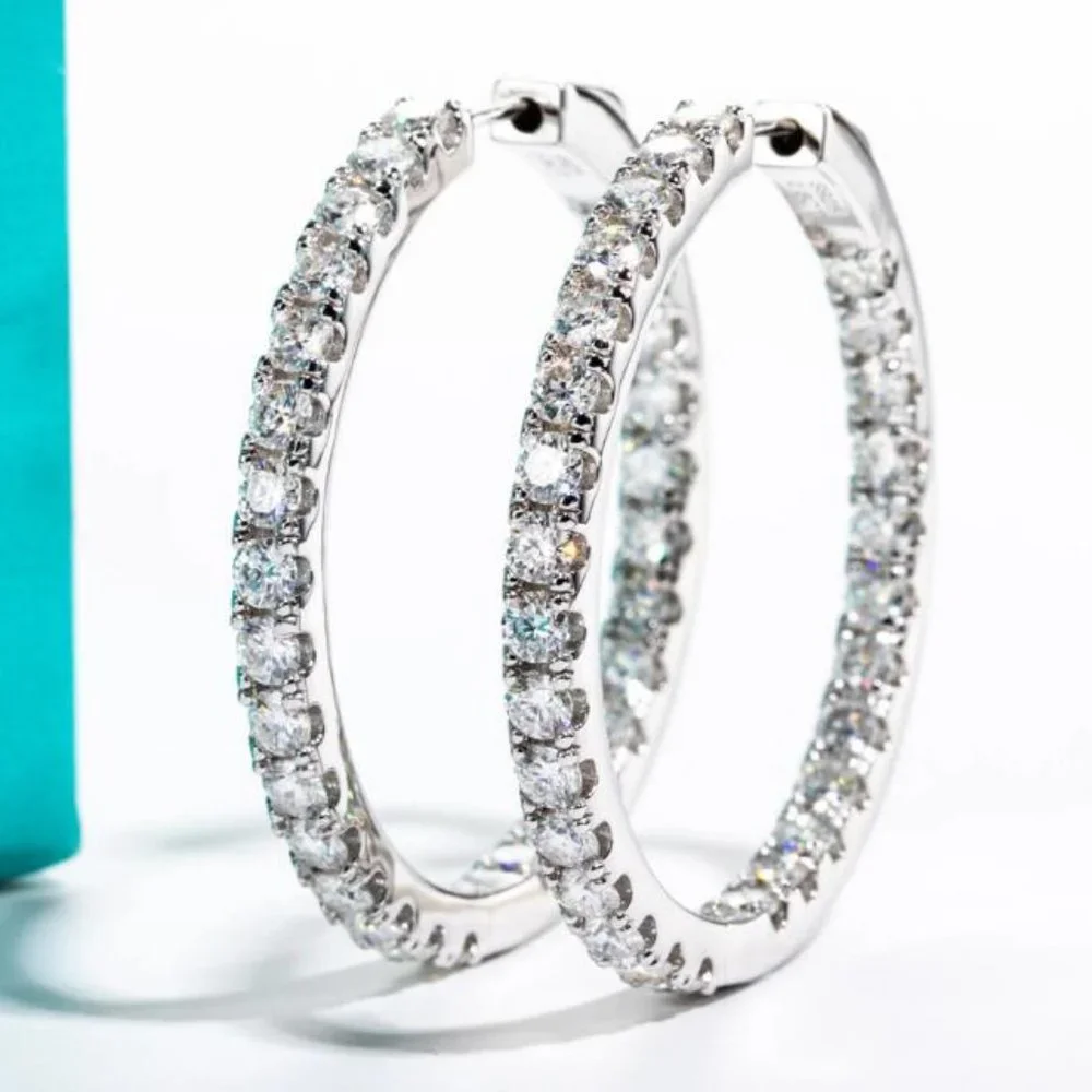 Certified 2.88 ct. t.w. Moissanite Diamond Inside Out Hoop Earrings NEW